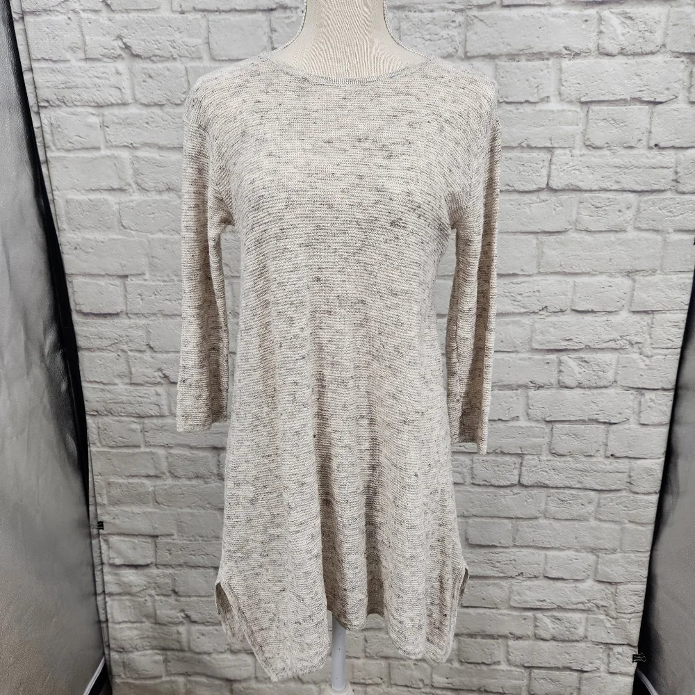 PURE JILL J.Jill Open Knit Tunic Linen Blend Shark Bite Hem Size XS Extra Small
